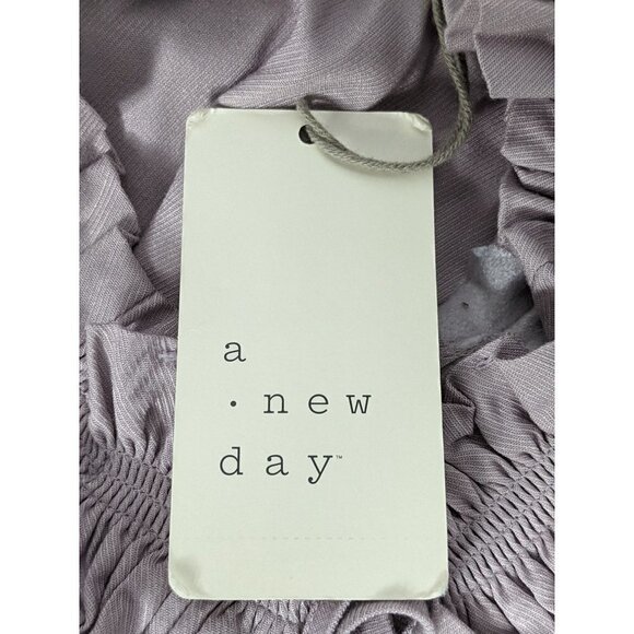 A New Day Womens Tunic Top Size Small Purple Scrunched Tie Neck Long Sleeve Work - Picture 4 of 6